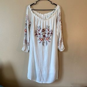 Xhilaration off the shoulder embroidered white flowy dress L